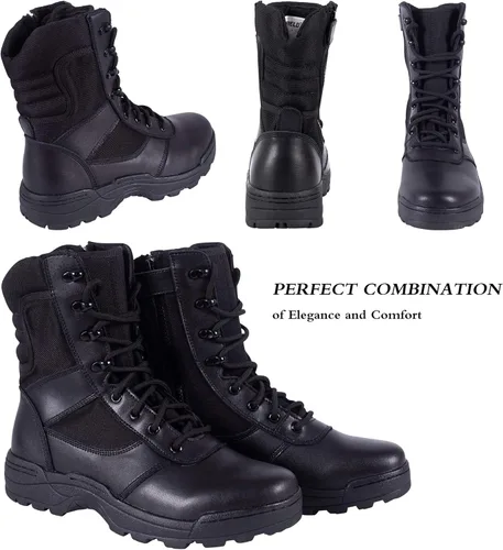 Vista 5 de RIELD Botas de trabajo tácticas militares para hombre con cremallera lateral botas de combate del ejército de la selva 12
