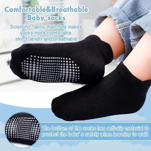 Vista 2 de HYzgb 12 Pack Non Slip Kids Toddler Baby Socks with Grips 1-7 Years Girls Boys Cotton Ankle Socks Multi