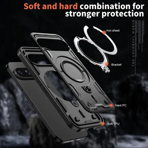 Vista 6 de Funda magnética para Google Pixel 9 Pro XL compatible con cargador inalámbrico MagSafe, para Pixel 9 Pro XL con soporte de 360° + 2 protectores