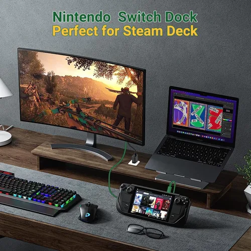 Vista 5 de Dock Switch para Nintendo SwitchNintendo Switch OLED Dock, base de TV para Switch de 6 pies, cable de base para cubierta de vapor con adaptador HDMI