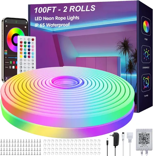 Vista 3 de Ledagic - Tira de luces LED de neón RGB de 10 pies con control remoto y aplicación, tiras de luces LED de neón impermeables IP65 para exteriores