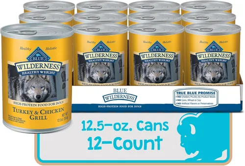 Vista 2 de Blue Buffalo Wilderness - Alimento húmedo para perros adultos, peso saludable, alto en proteínas y sin granos, receta de pavo y pollo, lata de 12.5