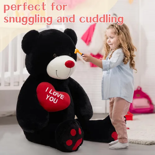 Vista 5 de BENINY Osos de peluche grandes en forma de corazón rojo, osos de peluche negros con bordado "Te quiero" para novia, osos de peluche grandes