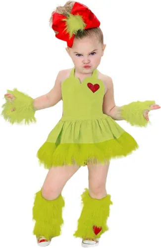 Vista 2 de Ntpwenla Disfraz verde de Navidad con 2 calcetines de vestir, hermoso vestido de fiesta de princesa