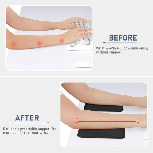 Vista 4 de Leolee Almohadillas ergonómicas negras con espuma viscoelástica y base antideslizante, para aliviar el dolor de codo y muñeca para computadora