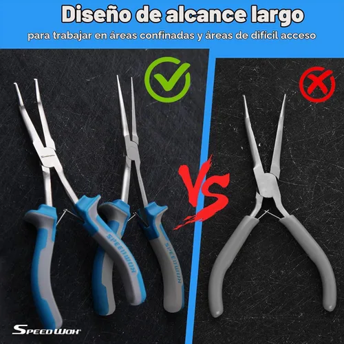 Vista 4 de SPEEDWOX Juego de 2 Alicates de Punta Larga y Curvada de Alcance Largo - Alicates de Punta de Aguja Lisa y Alicates de Punta Curvada para Hacer