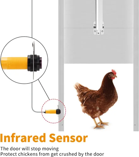 Vista 4 de Temporizador automático de puerta de gallinero, kit de abridor de puerta automático con sensor infrarrojo para evitar que el pato de pollo, el ganso