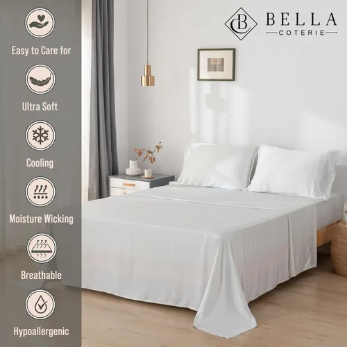 Vista 113 de Bella Coterie - Juego de sábanas tamaño individual, viscosa de bambú, de cultivo orgánico, ultrasuaves, refrescantes para calurosos, esquinas tipo