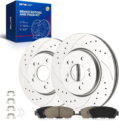 Vista 72 de Kit de freno delantero KAX, rotores de freno ranurados y con hendiduras, pastillas de freno cerámicas Compatible con Honda Accord 1990 1991 1992