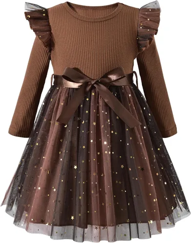 Vista 27 de Vestido de tul de manga larga para niña pequeña de 1 a 5 años Negro