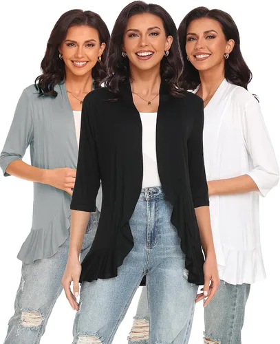 Vista 15 de Argstar Cárdigan de manga 3/4 para mujer (S-3XL), casual, ligero Negro