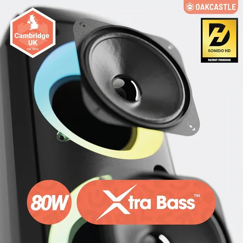 Vista 2 de Altavoz portátil Bluetooth para fiesta Potencia de 80W y batería recargable de hasta 5H Gran altavoz Bluetooth 2.0 con micrófono con cable