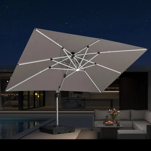 Vista 38 de PURPLE LEAF Sombrilla de patio de 9 x 12 pies con luces, sombrilla rectangular voladiza para exteriores, funciona con energía solar, LED