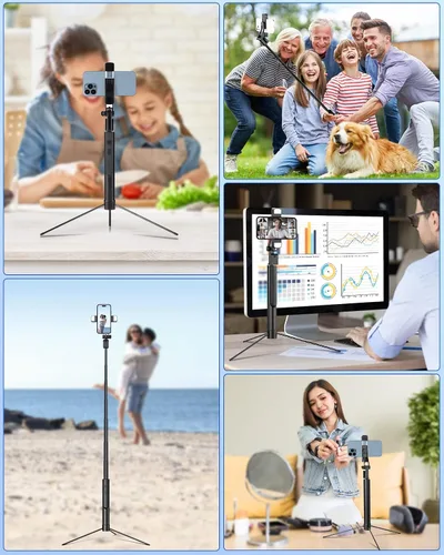 Vista 6 de TVACHE Soporte para teléfono y trípode para selfie de 67 pulgadas extensible todo en uno trípode portátil de aluminio para teléfono celular