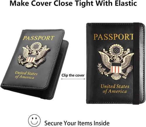 Vista 6 de GDTK - Portapasaportes de piel, funda para pasaporte con bloqueo RFID - Cartera para documentos de viaje, m
