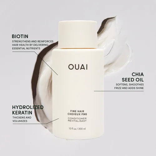 Vista 4 de OUAI Acondicionador para cabello fino tamaño de viaje, acondicionador voluminizador para cabello fino con queratina, biotina y aceite de semilla
