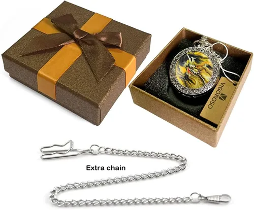 Vista 2 de VIGOROSO Relojes de bolsillo de plata Steampunk con pintura esmaltada de pájaro de peonía de cuarzo en caja
