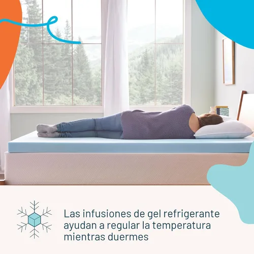 Vista 2 de Linenspa - Cubrecolchón de espuma viscoelástica con infusión de gel, refrescante, ventilado y transpirable, con certificado CertiPUR, 3 pulgadas