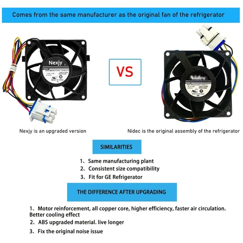 Vista 3 de Motor de ventilador evaporador de refrigerador OEM actualizado WR60X26866 2025, compatible con refrigerador GE, reemplaza V80E14MS2A3-57A611