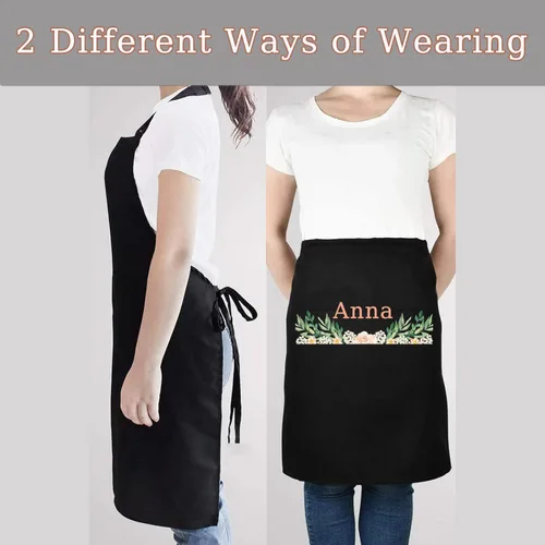 Vista 4 de BeautyWill Delantal personalizado personalizado para hombres y mujeres, delantal de cocina personalizado con bolsillos, nombre, texto, logotipo
