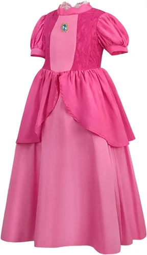 Vista 3 de Disfraz de princesa melocotón para mujer, vestido de princesa melocotón con aretes de corona