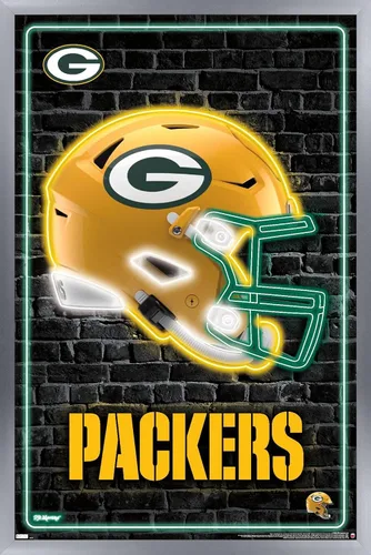 Vista 11 de NFL Green Bay Packers - Póster de pared con casco neón 23, 22.4 pulgadas de largo x 14.7 pulgadas, versión enmarcada de madera de granero