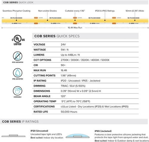Vista 2 de American Lighting 02523 - HTL65-COB-WH-16 Tiras de luz de cinta LED
