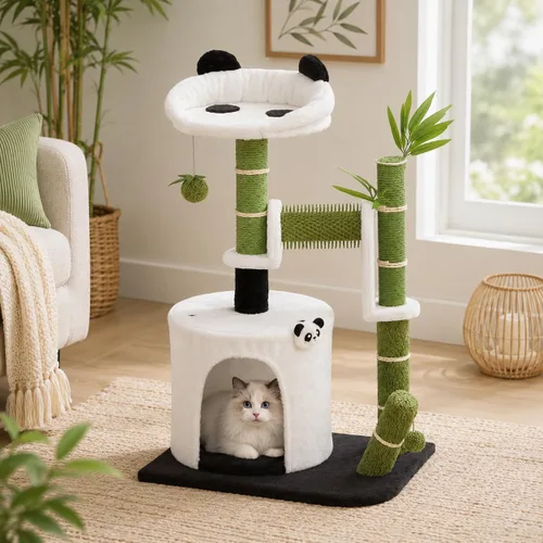 Vista 11 de Erinnyees Árbol de flores para gatos, torre para gatos de 38.2 pulgadas, torre de árbol de gatito de varios niveles para interiores, casa de gatitos