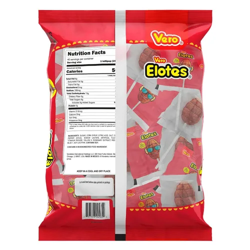Vista 3 de Paletas elotes Vero sabor fresa con chile, caramelo macizo mexicano, 40 piezas