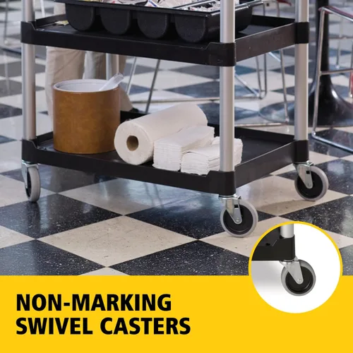 Vista 4 de Rubbermaid Commercial Products Carrito Rodante de Servicio/Utilitario/de Empuje de Servicio Pesado de 3 Estantes, Capacidad de 200 libras, Negro