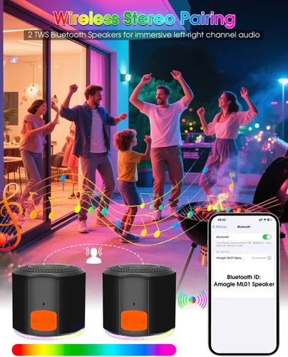Vista 4 de Pequeños altavoces portátiles Bluetooth inalámbricos con luces, aplique de pared recargable magnético, mini altavoz Bluetooth, 2 en 1 Little Music
