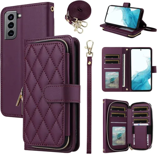 Vista 20 de Funda de Cartera para Samsung Galaxy S20 FE 5G de 6.5 Pulgadas con Correa para Muñeca, Billetera con Cremallera y más de 9 Ranuras para Tarjetas
