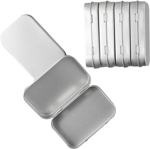 Vista 6 de Tin-Plated Steel Storage Boxes with Hinged Lids, Rectangular Metal Containers for Lip Balm, Candles, Cosmetics, Herbs, Nail Art, and Travel