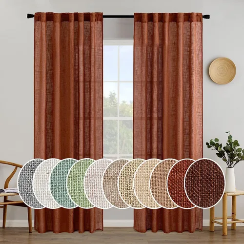 Vista 34 de MIULEE - Cortinas semitraslúcidas suaves y gruesas con textura de lino para cocina y ventana de baño, con trabilla trasera y bolsillo para Blanco