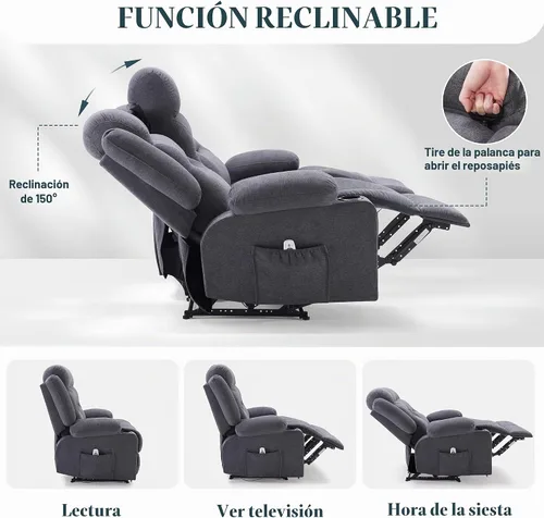 Vista 5 de Sofá reclinable extragrande con calor y masaje, sofá reclinable RV grande de 3 plazas para sala de estar, sofá reclinable de pared con portavasos