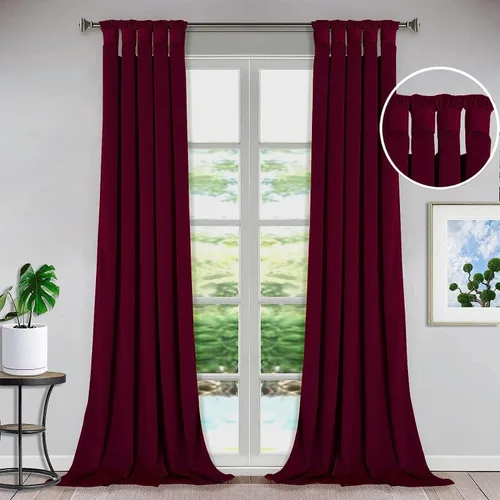 Vista 23 de Bhoomi Collection Cortinas opacas con pestaña superior para sala de estar, cortinas de ventana con aislamiento térmico, oscurecimiento de Rojo Sangre