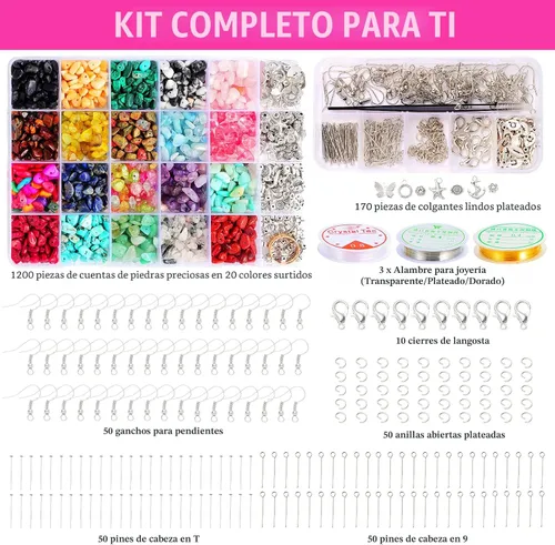 Vista 2 de Xmada Kit de suministros para hacer joyas, 1587 piezas, cuentas de cristal, alicates de joyería, alambre de cuentas, ganchos para aretes, anillos