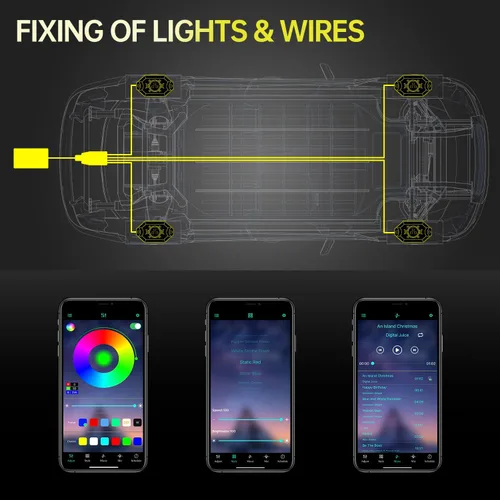 Vista 4 de Luces de roca RGB, 4 cápsulas, luz de neón suberglow multicolor con controlador de aplicación, función de temporización, kit de iluminación