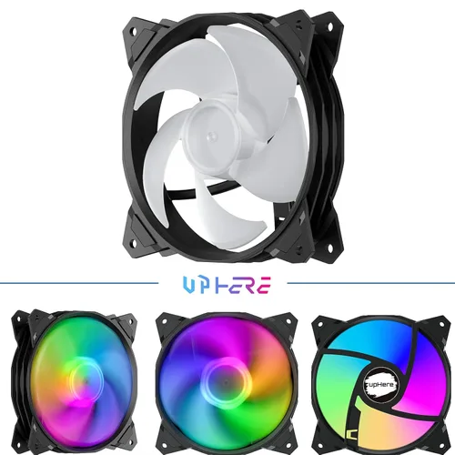 Vista 2 de upHere Larga vida útil de 4.724 in, 3 pines de alto flujo de aire, edición silenciosa, ventilador LED arcoíris para fundas de PC, enfriadores de CPU