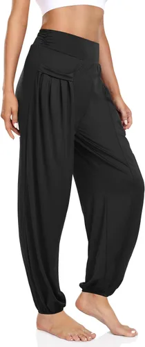 Vista 2 de Pantalones tipo harén para mujer, holgados, de cintura alta, para entrenamiento, pantalones de yoga, casuales, cómodos, con bolsillos