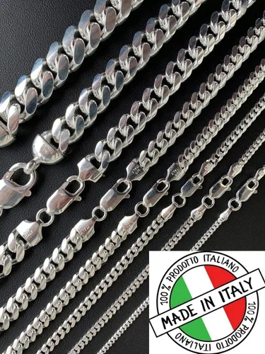 Vista 2 de Cadena de eslabones cubanos Miami de plata de ley 925 maciza, 0.079-0.472 in, 18-30 pulgadas, gran collar pesado para hombres o mujeres, hecho