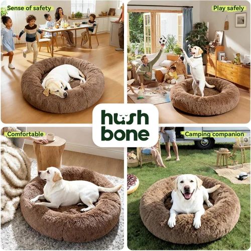 Vista 8 de Cama ortopédica con forma de dona de alta calidad para perros de tamaño grande, cama ortopédica de espuma viscoelástica doble para perros