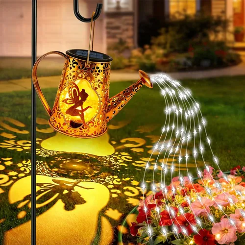 Vista 12 de YJFWAL Regadera solar con luces, regalos únicos para mamá, abuela, mujer, cumpleaños, impermeable, regalos de jardinería, regadera con luces