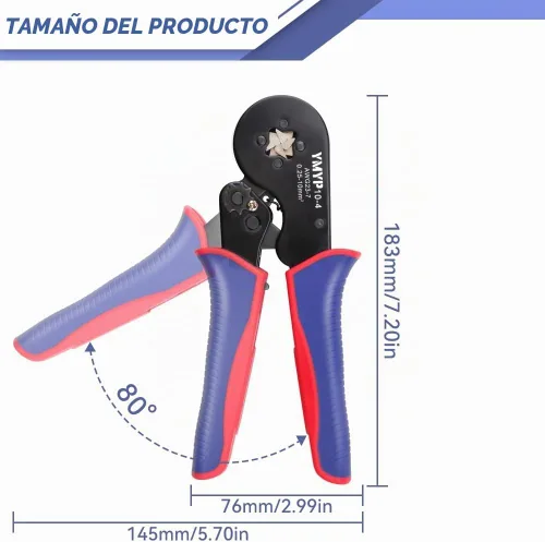 Vista 5 de Herramienta de prensado de virola AWG 23-7, crimpadora cuadrada para terminales de manguitos finales - Herramienta de trinquete autoajustable