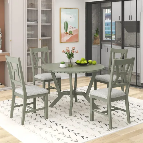 Vista 10 de Juego de mesa de comedor de 5 piezas para 4 personas, mesa rectangular y 4 sillas para cocina, comedor, familia y apartamento, patas de madera