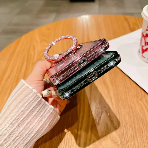 Vista 3 de Funda con Purpurina y Diamantes de Imitación Compatible con iPhone 11, Funda con Soporte y Protector de Lente de Cámara, Funda Blanda con Brillante