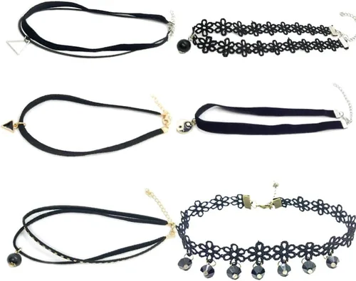 Vista 8 de Collar de Gargantilla Negro y Dorado de Cuero Ancho Collar de Gargantilla de Oro y Plata con Barra Colgante de Cadena Larga para Mujeres y Niñas