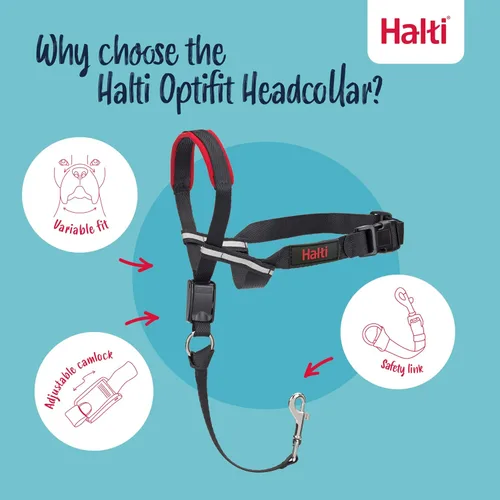Vista 3 de Halti Optifit - Collar para la cabeza, evita que tu perro tire de la correa. Ajustable, reflectante y ligero, con banda acolchada para la nariz.