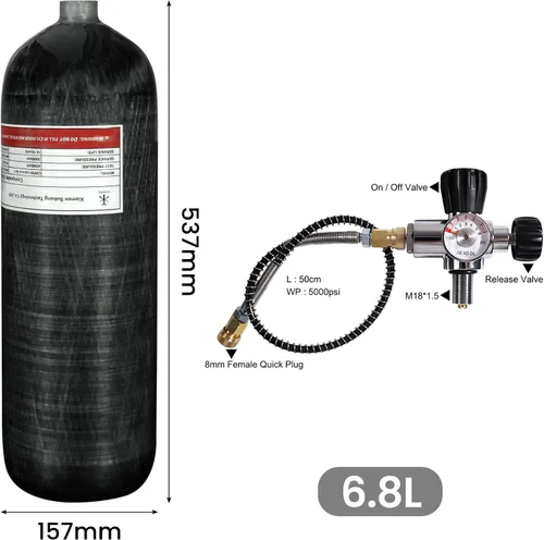 Vista 3 de TUXING 4500Psi Carbon Fiber Air Tank 6.8L,Diving Tank 414Cu in 6800CC,High Pressure Composite Cylinder,Pcp Fill Station for Pcp Air Rifle Paintball