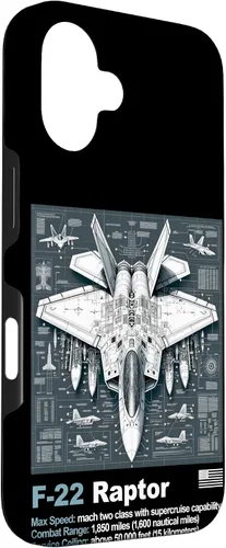 Vista 3 de F22 Raptor Fighter Jet Blueprint - Funda para iPhone 16, diseño técnico y especificaciones